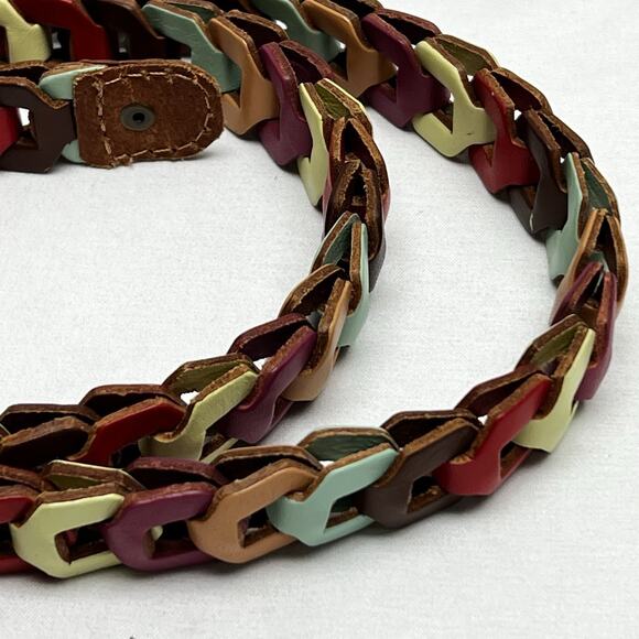 Fossil Leather Chain Link Belt Multicolor Size M 36"-38" Earth Tone Boho Woven - Picture 3 of 7